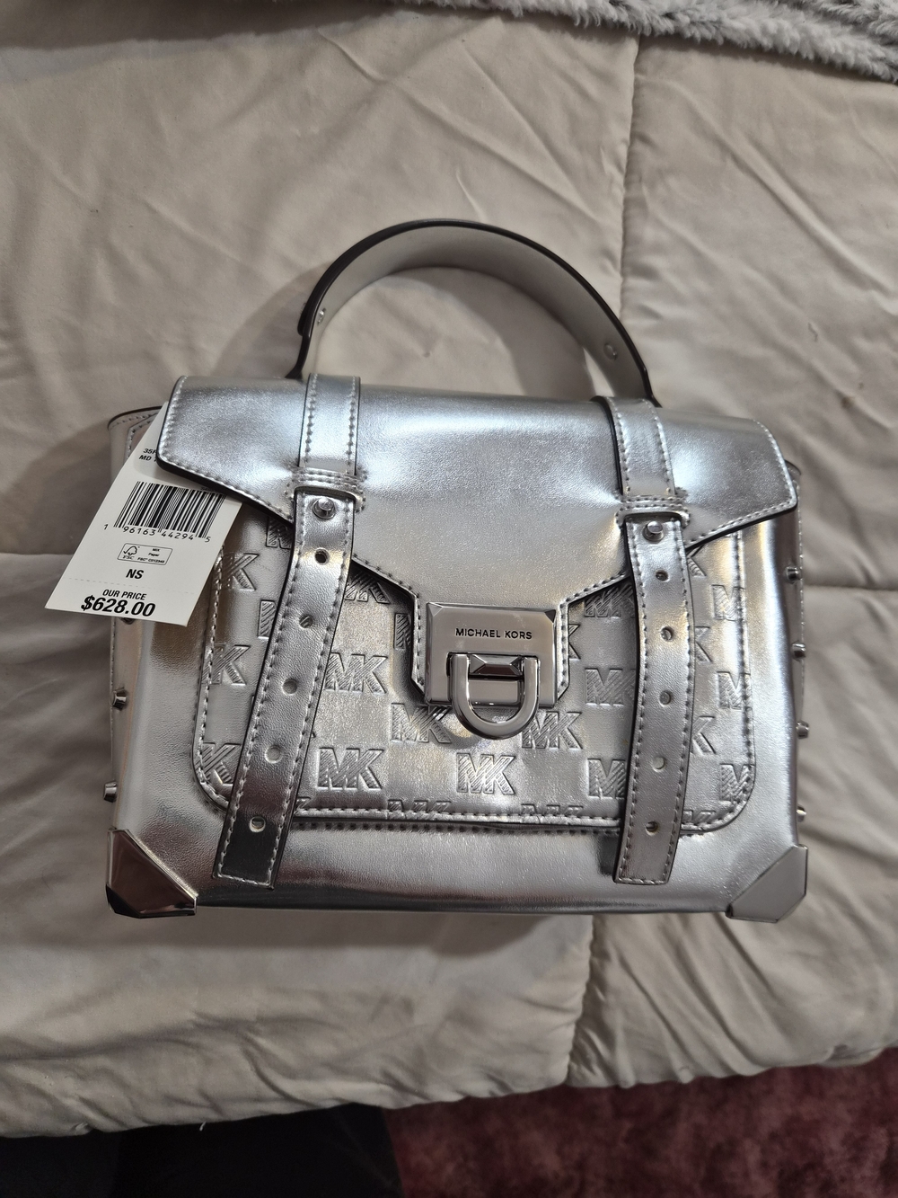 Michael Kors Silver Metallic MK Top-Handle Satchel